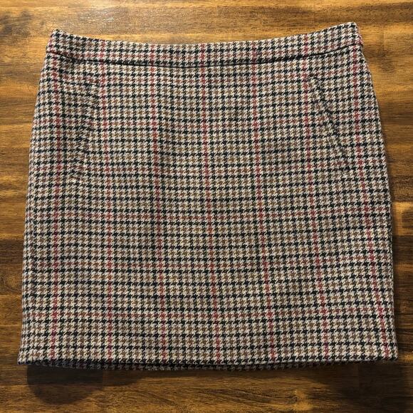 J Crew Women’s 14 35x18 Skirt Short Wool Blend Houndstooth Pockets Y2K Tweed - Picture 1 of 10